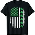 thumbnail image 1 of US American flag with shamrocks for St Patricks day T-ShirtMen and women, Black T-shirt, size: Extra large, 1 of 4