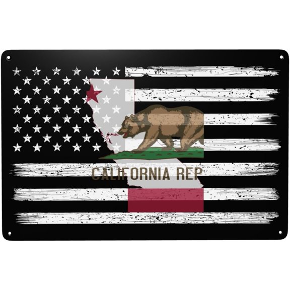 US And Flag Map of California Tin Signs Vintage Metal Sign Iron Painting for Home Bar Coffee Kitchen funny Wall Decor 8x12 Inch