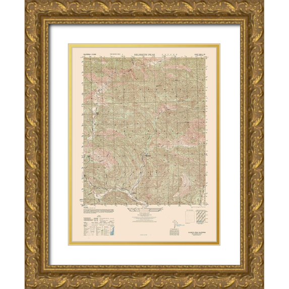 US Army 14x18 Gold Ornate Wood Framed with Double Matting Museum Art Print Titled - Hildreth Peak Sheet - US Army 1942
