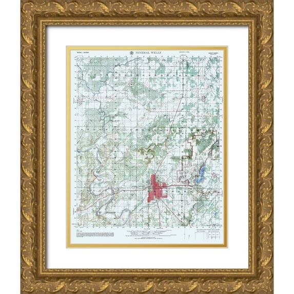 US Army 15x18 Gold Ornate Wood Framed with Double Matting Museum Art Print Titled - Mineral Wells Texas Sheet - US Army 1960