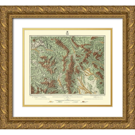 US Army 22x20 Gold Ornate Wood Framed with Double Matting Museum Art Print Titled - Central Colorado Land Classification Sheet