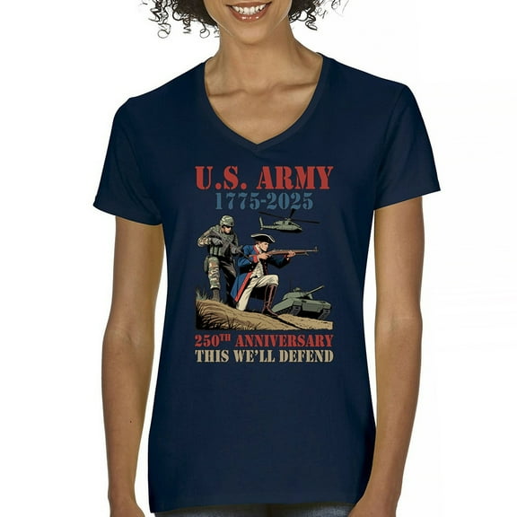 US Army 250 Anniversary Women's V-Neck T-shirt Military Veteran DD 214 Patriotic