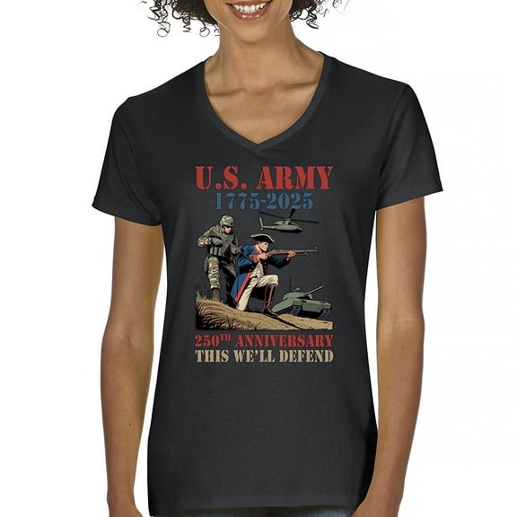 US Army 250 Anniversary Women's V-Neck T-shirt Military Veteran DD 214 Patriotic