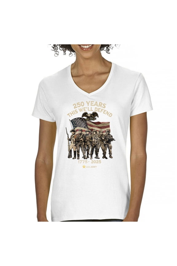 US Army 250 Years Women's V-Neck T-shirt American Military Veteran DD214 Patriotic