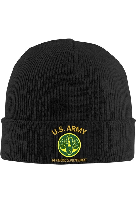 US Army 3rd Armored Cavalry Regiment Knitted Hat Winter Warm Beanie Cap Chunky Cuffed Knit Hats