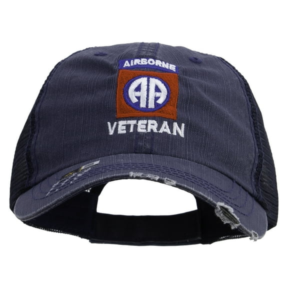 US Army 82nd Airborne Veteran Embroidered Low Profile Cotton Mesh Cap - Navy OSFM