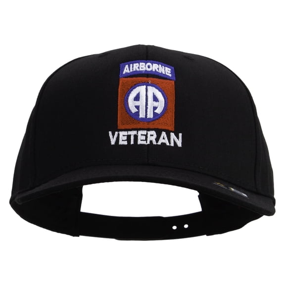 US Army 82nd Airborne Veteran Logo Embroidered Solid Cotton Pro Style Cap - Black OSFM