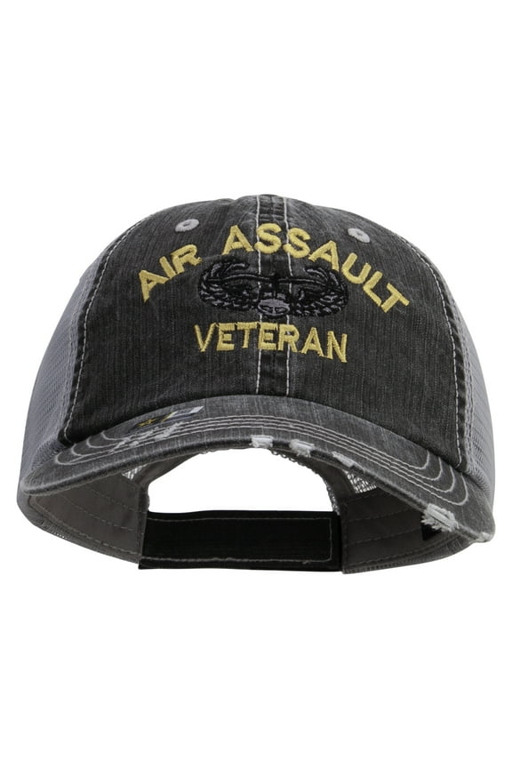 US Army Air Assault Embroidered Low Profile Cotton Mesh Cap - Black OSFM