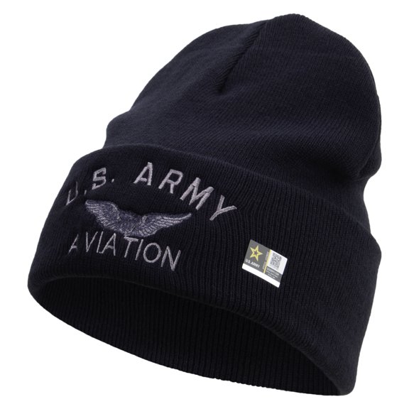 US Army Aviation Embroidered 12 Inch Long Knitted Beanie - Navy OSFM