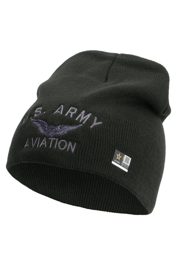 US Army Aviation Embroidered 8 Inch Knitted Short Beanie - Dk Grey OSFM