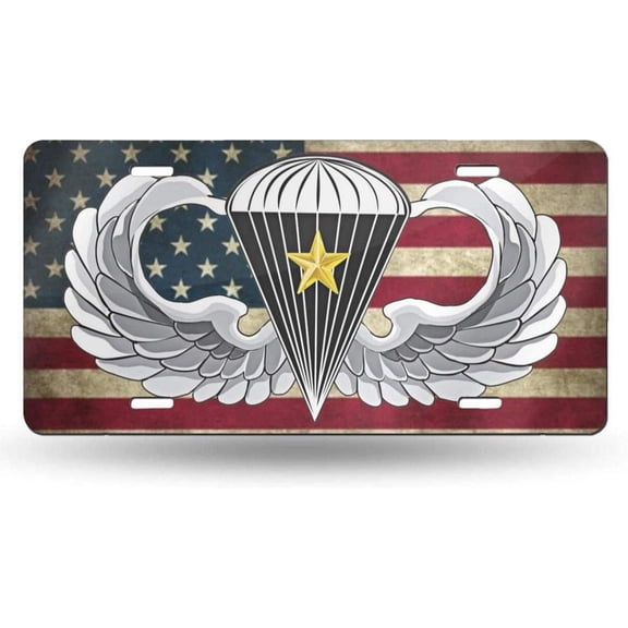 US Army Basic Parachutist 5 Combat Jump Wings License Plate License Frame Custom Metal License Plate for Car Decoration 6 X 12 Inch