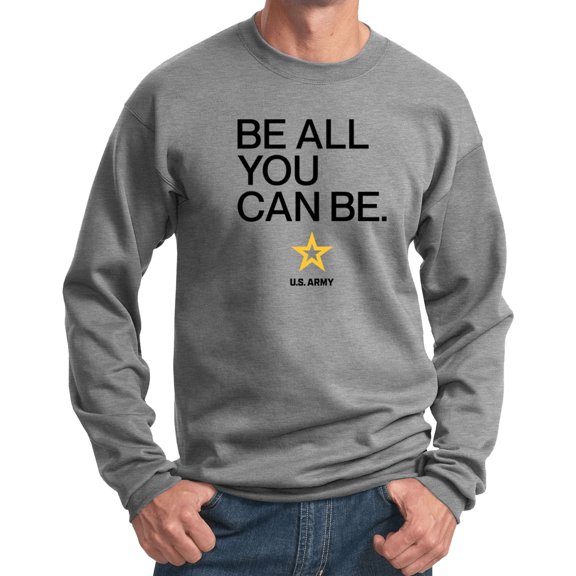 US Army Be All You Can Be Black Print Pullover Sweatshirt, Large Athletic Heather