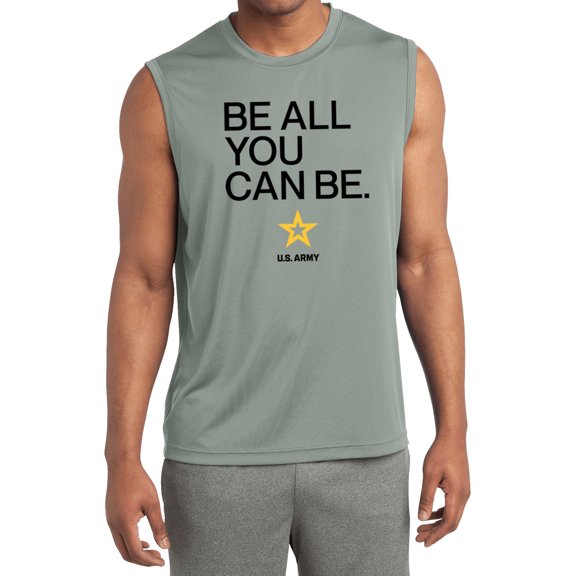 US Army Be All You Can Be Black Print Sleeveless Moisture Wicking Shirt, Large Silver