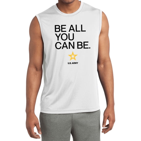 US Army Be All You Can Be Black Print Sleeveless Moisture Wicking Shirt, Small White