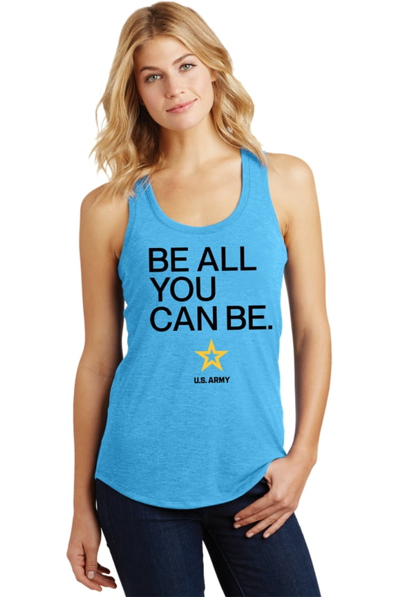 US Army Be All You Can Be Black Print Womens Racerback Tank Top, Small Turquoise