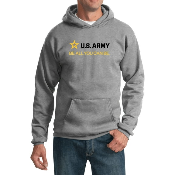 US Army Be All You Can Be Black and Gold Strip Pullover Hoodie, 4XL Athletic Heather