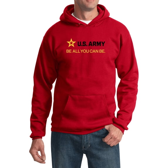 US Army Be All You Can Be Black and Gold Strip Pullover Hoodie, 4XL Red