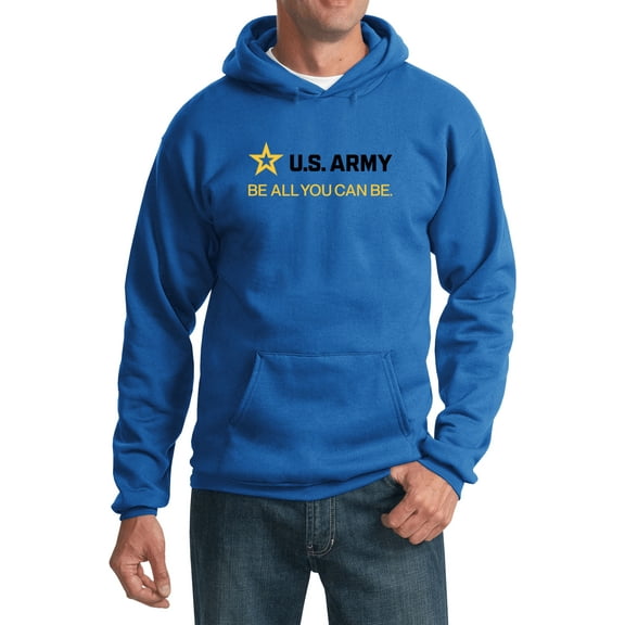 US Army Be All You Can Be Black and Gold Strip Pullover Hoodie, XL Royal