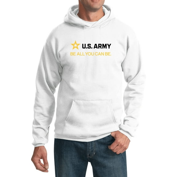 US Army Be All You Can Be Black and Gold Strip Pullover Hoodie, XL White