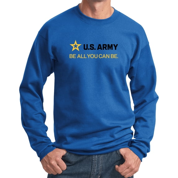 US Army Be All You Can Be Black and Gold Strip Pullover Sweatshirt, Small Royal