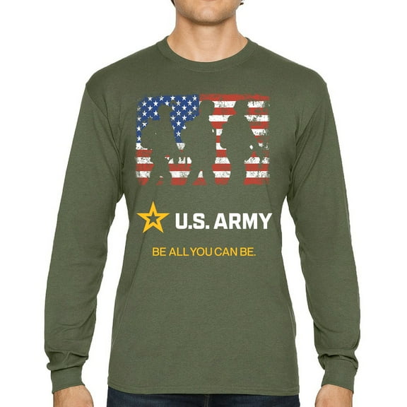 US Army Be All You Can Be Long Sleeve T-shirt American Flag Military Veteran DD 214 Patriotic Armed Forces Licensed