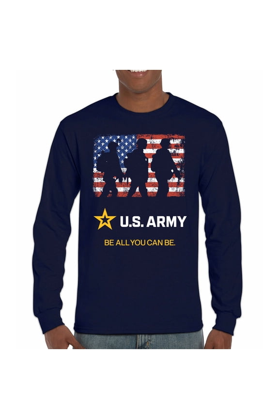 US Army Be All You Can Be Long Sleeve T-shirt American Flag Military Veteran DD 214 Patriotic Armed Forces Licensed