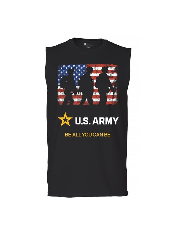 US Army Be All You Can Be Muscle Shirt American Flag Military Veteran DD 214 Patriotic Armed Forces Licensed Men's