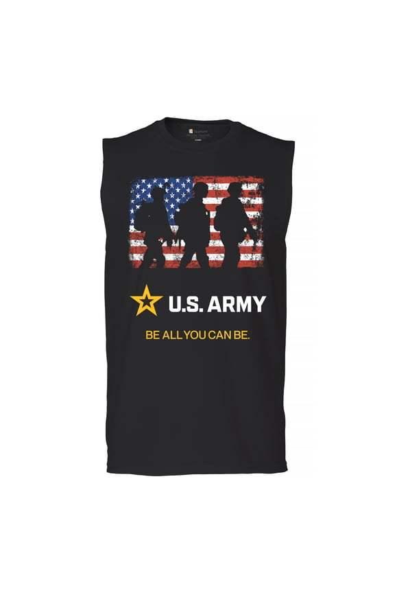 US Army Be All You Can Be Muscle Shirt American Flag Military Veteran DD 214 Patriotic Armed Forces Licensed Men's