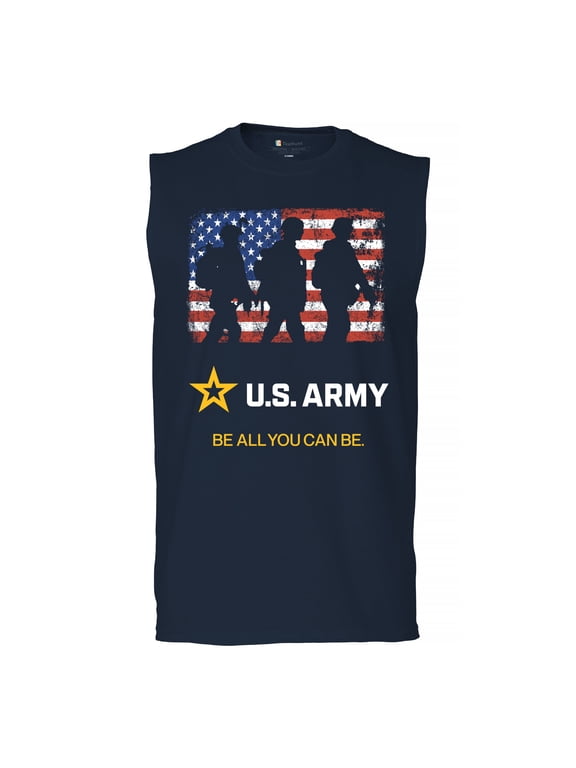 US Army Be All You Can Be Muscle Shirt American Flag Military Veteran DD 214 Patriotic Armed Forces Licensed Men's