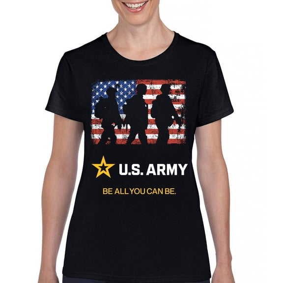 US Army Be All You Can Be T-Shirt American Flag Military Veteran DD 214 Patriotic Armed Forces Licensed Women's Tee