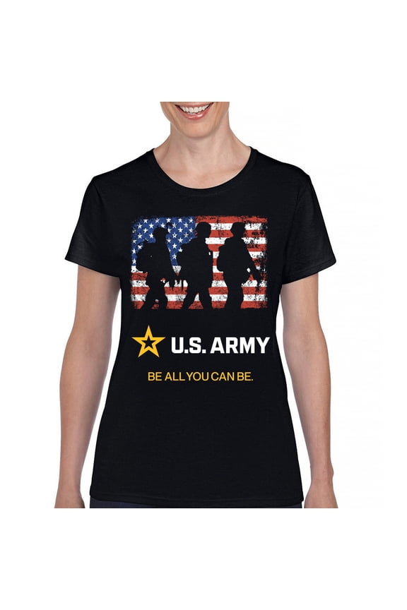 US Army Be All You Can Be T-Shirt American Flag Military Veteran DD 214 Patriotic Armed Forces Licensed Women's Tee