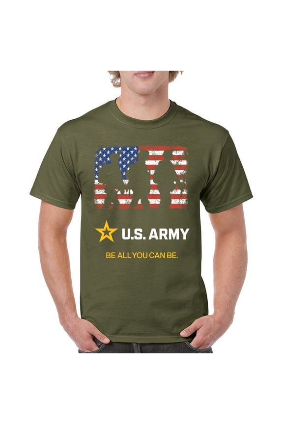 US Army Be All You Can Be T-shirt American Flag Military Veteran DD 214 Patriotic Armed Forces Licensed Men's Tee