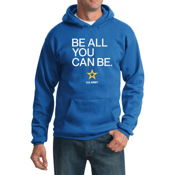 US Army Be All You Can Be White Print Pullover Hoodie, 2XL Royal