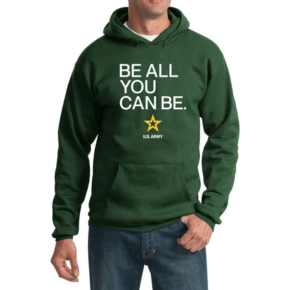 US Army Be All You Can Be White Print Pullover Hoodie, Large Dark Green