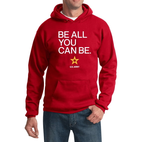 US Army Be All You Can Be White Print Pullover Hoodie, Large Red