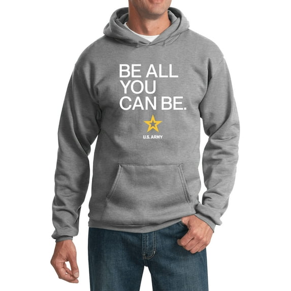 US Army Be All You Can Be White Print Pullover Hoodie, Medium Athletic Heather