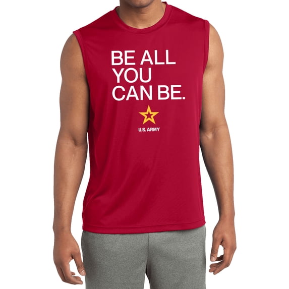 US Army Be All You Can Be White Print Sleeveless Moisture Wicking Shirt, 4XL Red