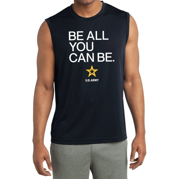 US Army Be All You Can Be White Print Sleeveless Moisture Wicking Shirt, Medium Navy
