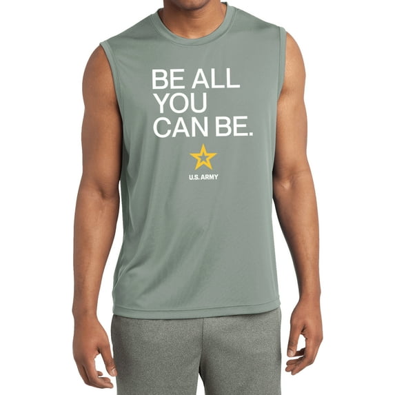US Army Be All You Can Be White Print Sleeveless Moisture Wicking Shirt, Medium Silver