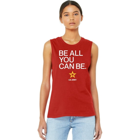 US Army Be All You Can Be White Print Womens Sleeveless Shirt, 2XL Red