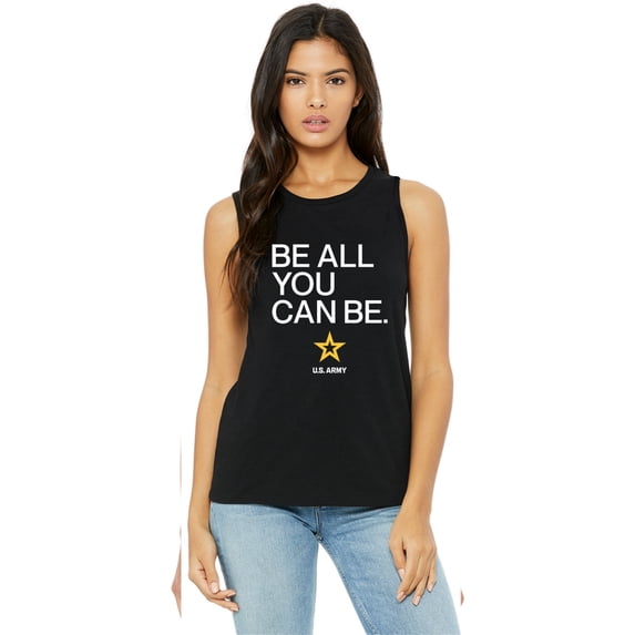 US Army Be All You Can Be White Print Womens Sleeveless Shirt, Small Black