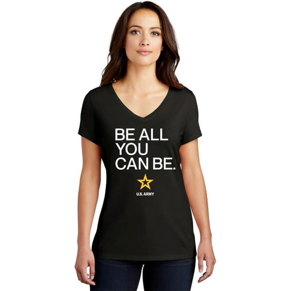 US Army Be All You Can Be White Print Womens Tri Blend V-neck T-Shirt, 2XL Black