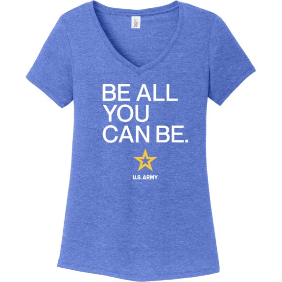 US Army Be All You Can Be White Print Womens Tri Blend V-neck T-Shirt, 2XL Royal