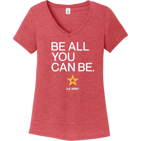 US Army Be All You Can Be White Print Womens Tri Blend V-neck T-Shirt, 4XL Red