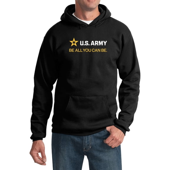 US Army Be All You Can Be White and Gold Strip Pullover Hoodie, 3XL Black