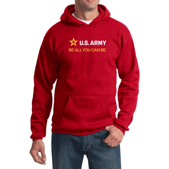 US Army Be All You Can Be White and Gold Strip Pullover Hoodie, Medium Red