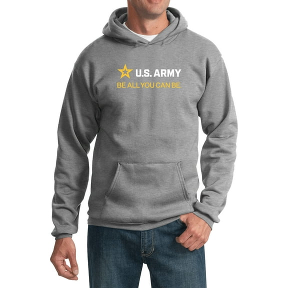 US Army Be All You Can Be White and Gold Strip Pullover Hoodie, XL Athletic Heather