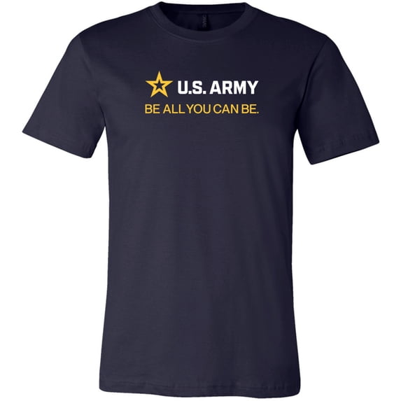 US Army Be All You Can Be White and Gold Strip Soft Premium T-shirt, Small Navy