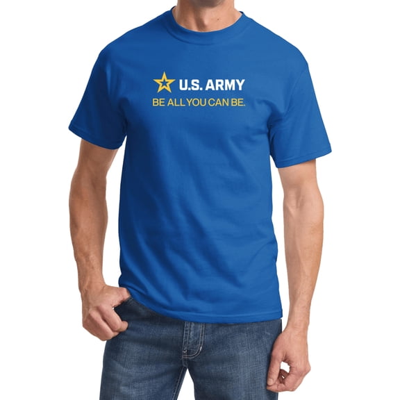 US Army Be All You Can Be White and Gold Strip T-shirt, 5XL Royal