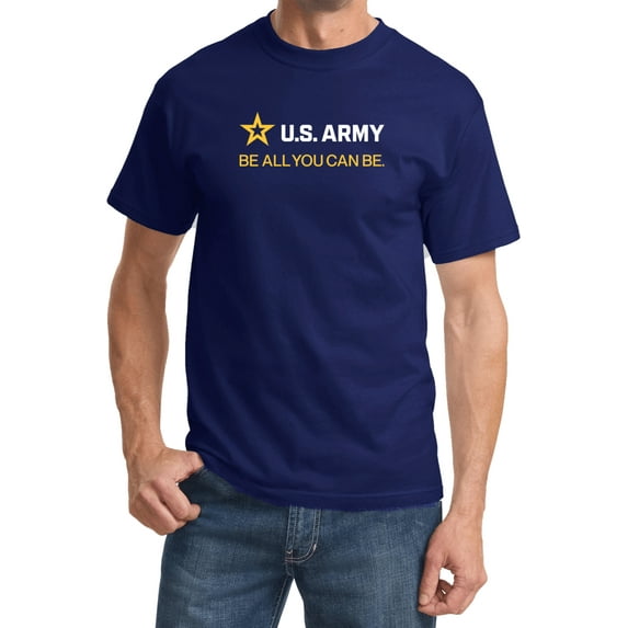 US Army Be All You Can Be White and Gold Strip T-shirt, XL Navy